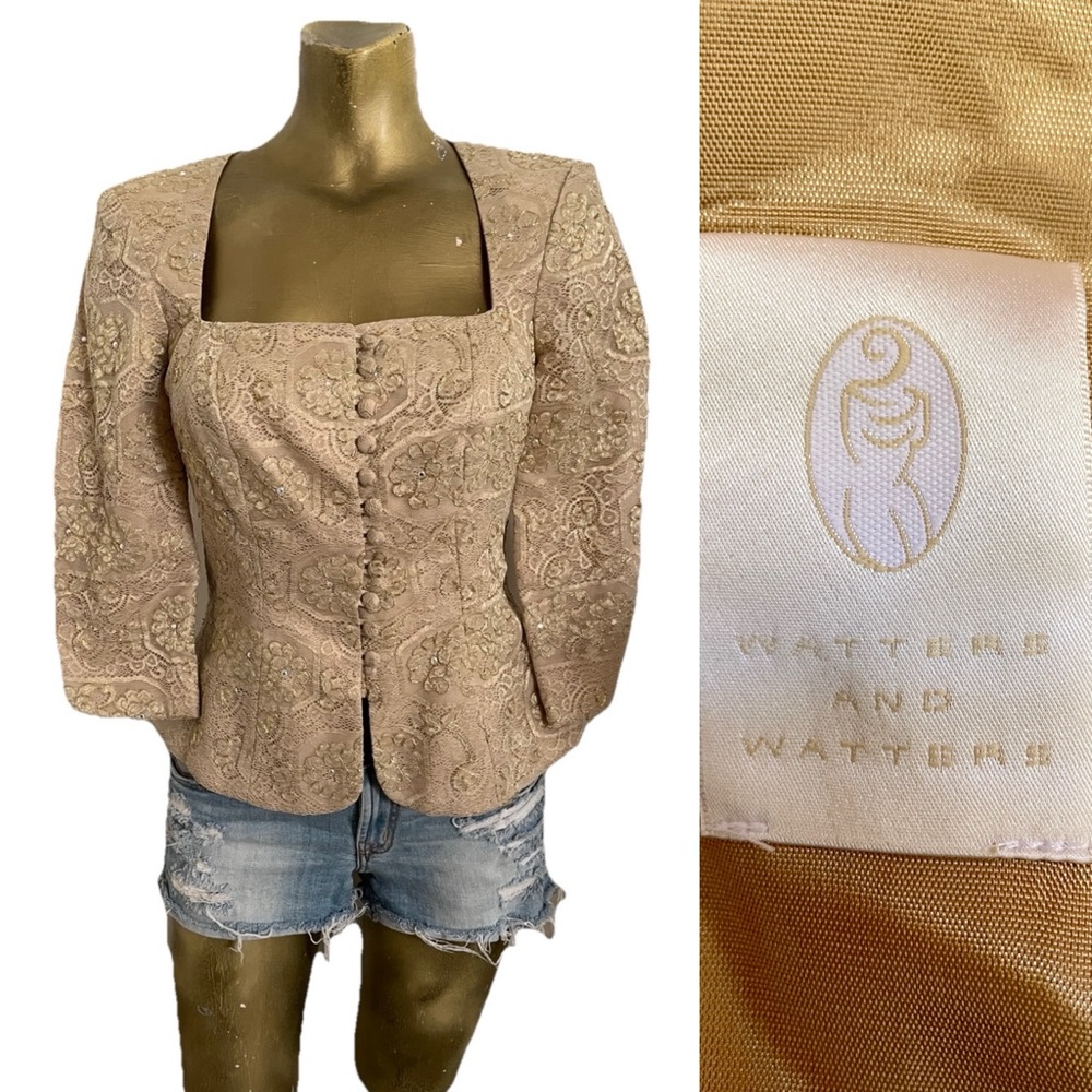WATTERS & WATTERS Rhinestone Trimmed Nude LACE CORSET Top Size 6